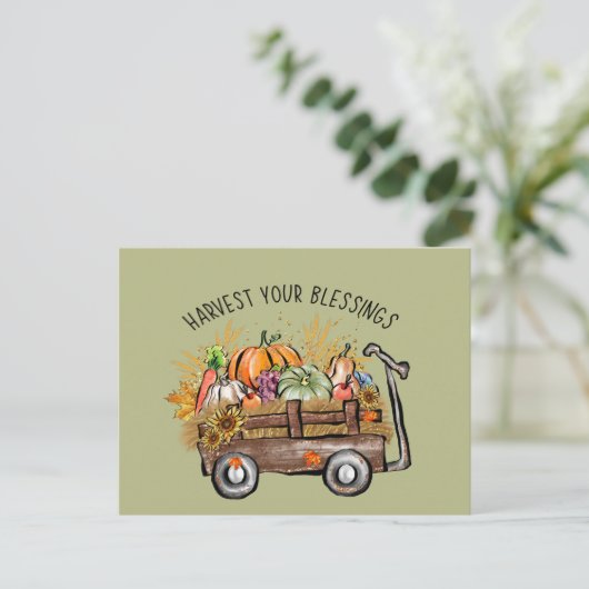 キュートな収穫恵み秋季節のワードアート シーズンポストカード (スタンド正面)