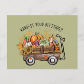 キュートな収穫恵み秋季節のワードアート シーズンポストカード (正面)