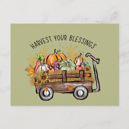 キュートな収穫恵み秋季節のワードアート シーズンポストカード (正面)