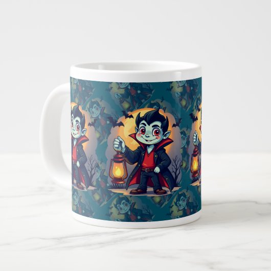 キュートな吸血鬼とランタンのかわいいハロウィン ジャンボコーヒーマグカップ (正面左)