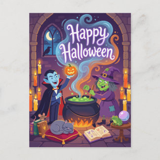 キュートな吸血鬼と魔女のハロウィンポストカード シーズンポストカード