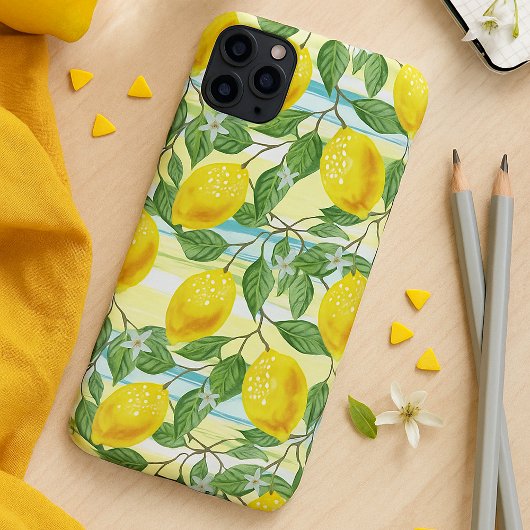 キュートな地中海の夏 レモンフルーツアートパターン iPhoneケース