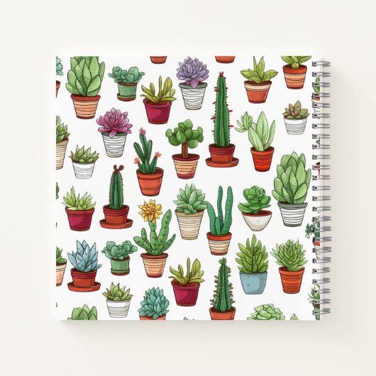 キュートな多肉植物とサボテン模様 ノートブック (裏面)