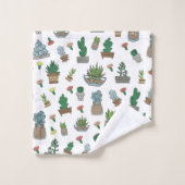 キュートな多肉植物パターン バスタオルセット (ウォッシュタオル)