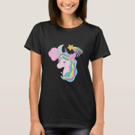 キュートな夜のユニコーン 星空のガールズTシャツ 魔法の世界 Tシャツ