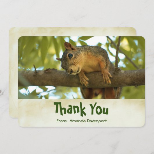 キュートな奇妙なリス自然写真ありがとう サンキューカード (正面/裏面)