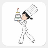 キュートな女の子シェフとケーキ図解入りの、写真付きのシール スクエアシール (正面)