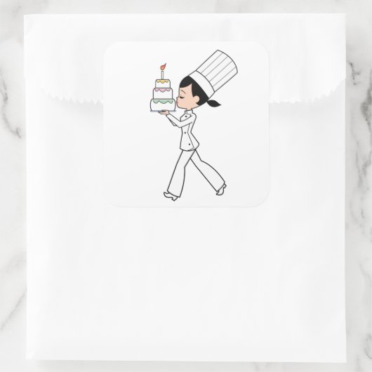 キュートな女の子シェフとケーキ図解入りの、写真付きのシール スクエアシール (バッグ)