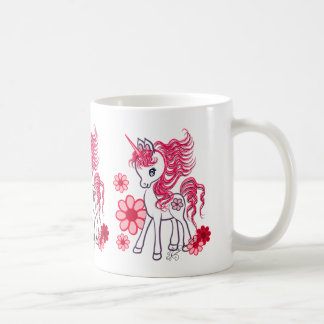 キュートな女の子ベイビーユニコーン レッド コーヒーマグカップ