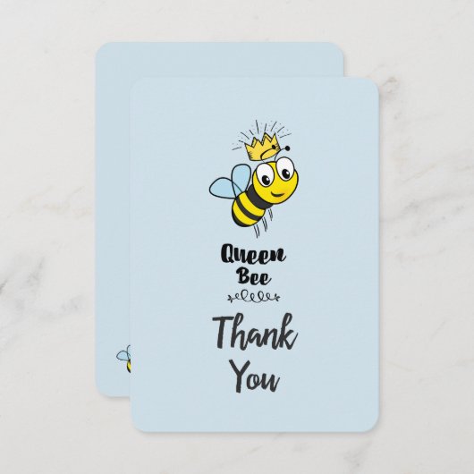 キュートな女王ビー王冠ありがとう サンキューカード (正面/裏面)