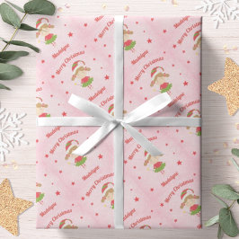 キュートな妖精のクリスマス ピンクの雪のオーダーメイド ラッピングペーパー