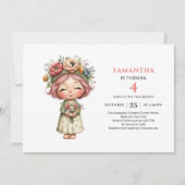 キュートな妖精の女の子の誕生日マジカルピンクブッシュ招待状 招待状 (正面)