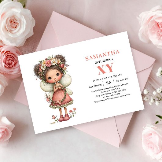 キュートな妖精の女の子1歳の誕生日パステルフラワー招待状 招待状