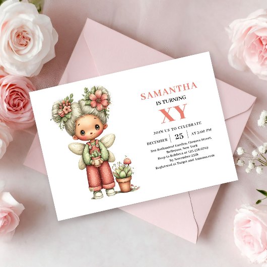 キュートな妖精の女の子3歳の誕生日パステルフラワーの招待状 招待状