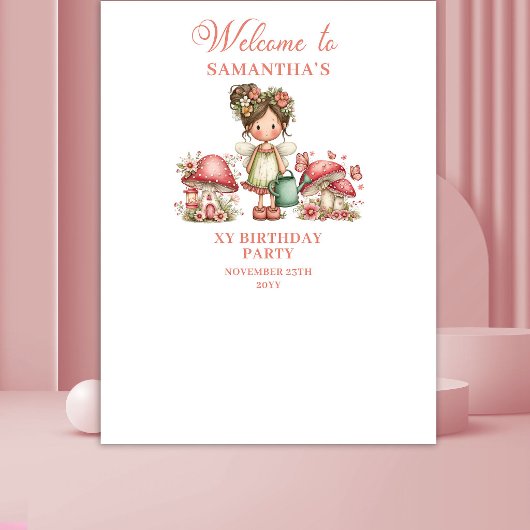 キュートな妖精 ピンクの花の女の子の誕生日背景 タペストリー