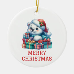 キュートな子グマのクリスマス セラミックオーナメント