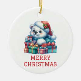キュートな子グマのクリスマス セラミックオーナメント