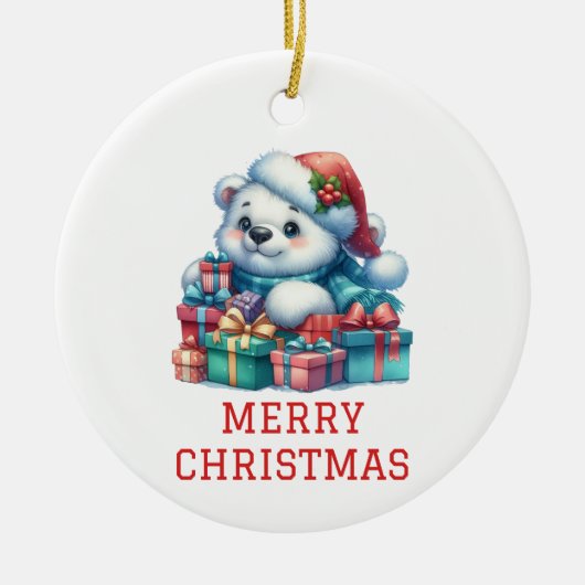 キュートな子グマのクリスマス セラミックオーナメント (正面)