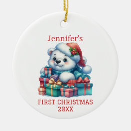 キュートな子グマのクリスマス セラミックオーナメント