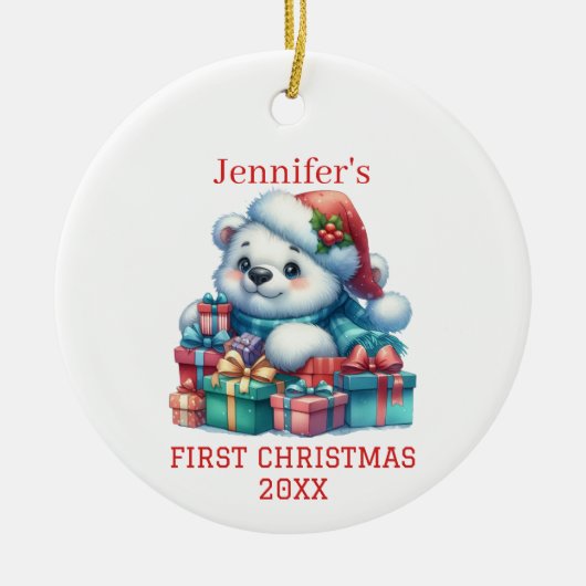 キュートな子グマのクリスマス セラミックオーナメント (正面)