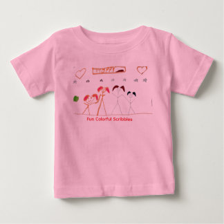 キュートな子供たちが手をつなぐクレヨン画 ピンクTシャツ ベビーTシャツ