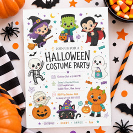 キュートな子供たちのハロウィンコスチュームパーティーカラフルでスプーキーな 招待状