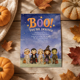 キュートな子供たちのハロウィンコスチュームパーティー ブー 招待状