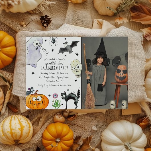 キュートな子供の楽しいハロウィンの写真 招待状