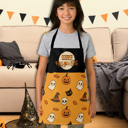 キュートな子供用ハロウィンエプロン - カボチャ、お化け、猫 エプロン