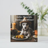 キュートな子犬とピルグリムハット感謝祭ディナー 招待状 (スタンド正面)