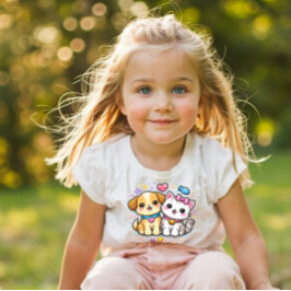 キュートな子犬と子猫のY2KキッズTシャツ トドラーTシャツ