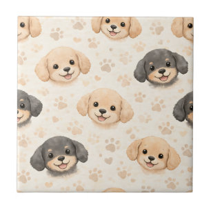 キュートな子犬のハート ウォーターカラーパターン (3) タイル