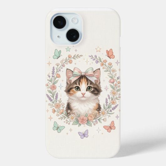 キュートな子猫とリボン+春の花 エス Case-Mate iPhoneケース (裏面)