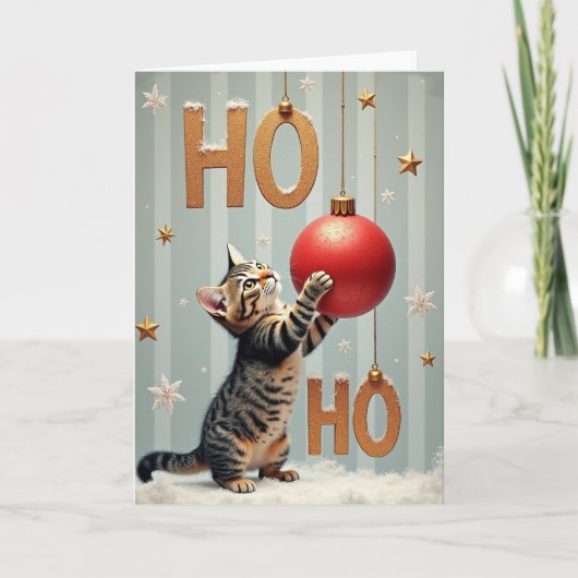 キュートな子猫のクリスマス ホー ホー カード (正面)