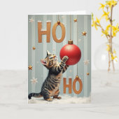 キュートな子猫のクリスマス ホー ホー カード (黄色い花)