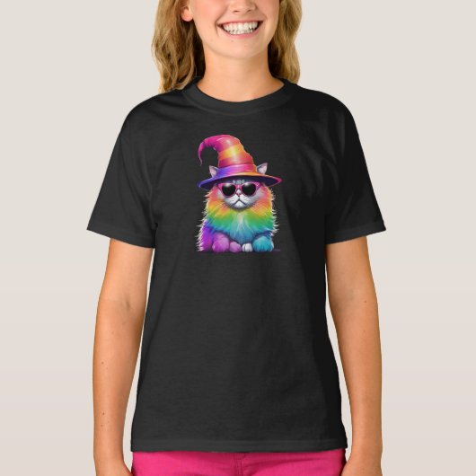 キュートな子猫のハロウィンウィッチキッズ Tシャツ (正面)