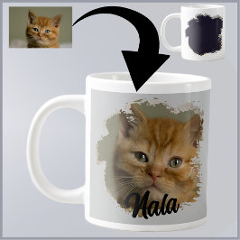 キュートな子猫の写真 猫好き グランジデザインのマグカップ ジャンボコーヒーマグカップ