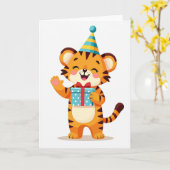 キュートな子猫の誕生日カード カード (黄色い花)