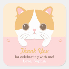 キュートな子猫サンバースデーパーティーのシール スクエアシール