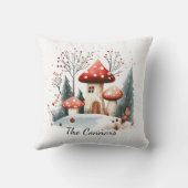 キュートな季節の冬の森の木きのこファミリー クッション (裏面)