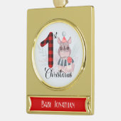 キュートな季節のRhino男の赤ちゃん1stクリスマスプレイド ゴールドプレートバナーオーナメント (左)