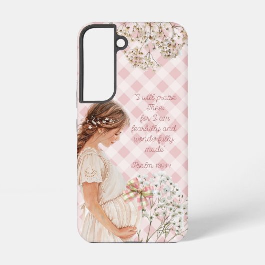 キュートな宗教的な妊婦のチェック柄フラワーボウ SAMSUNG GALAXYケース (裏面)