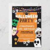 キュートな小さなモンスターのハロウィン4歳の誕生日パーティー 招待状 (正面)