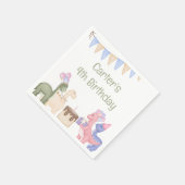 キュートな小さな恐竜とケーキの子ども誕生日 スタンダードカクテルナプキン (角)