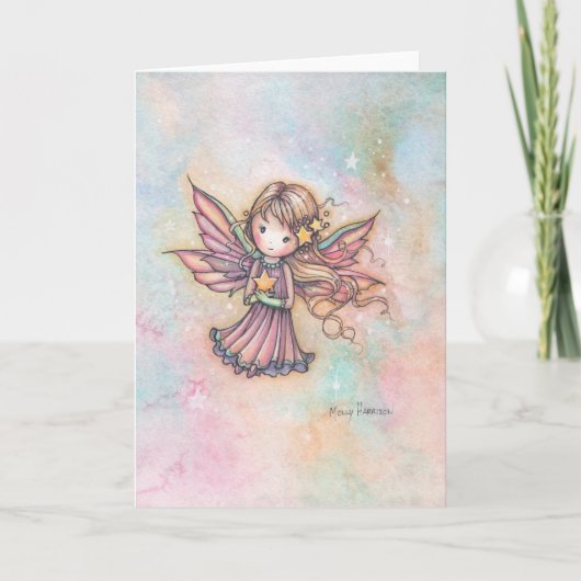 キュートな小さな星の妖精 水彩画 ファンタジーアート カード (正面)