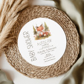 キュートな小さな狐の市松模様のラウンドベビーシャワー 招待状