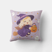キュートな小さな魔女のハロウィンピロー クッション (裏面)