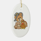 キュートな巡礼者teddy bear with turkey セラミックオーナメント (右)