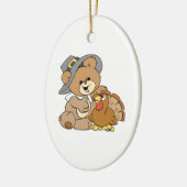 キュートな巡礼者teddy bear with turkey セラミックオーナメント (左)