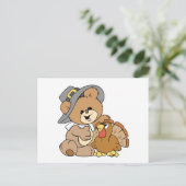 キュートな巡礼者teddy bear with turkey ポストカード (スタンド正面)